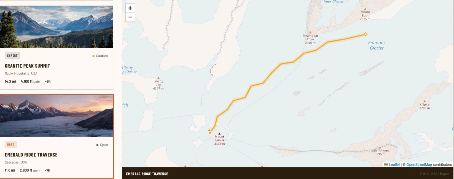 Summit app showing trail map with GPS route overlay